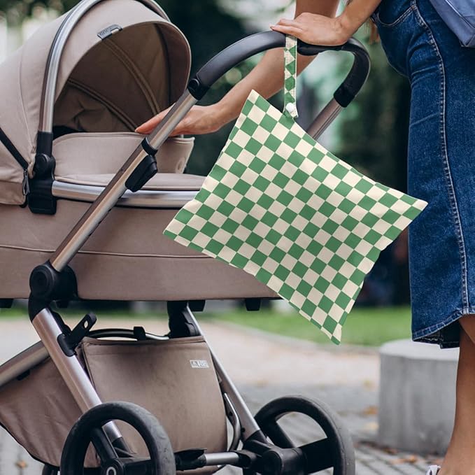 4 Pack Cute Wet Bag Waterproof Washable Reusable Wet Dry Bag for Swimsuit Clothes Cloth Diaper Travel Beach Pool Yoga Gym Christmas Party Camping Toiletries Travel Beach Essentials, Green Checkered