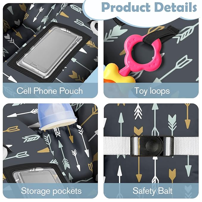 Shopping Cart Cover for Baby Girl Boy 2-in-1 High Chair Water Resistant High Chair Cover Dark Aray Arrow Gender Neutral Cart Cover for Babies Padded Grocery Cart Cover for Baby