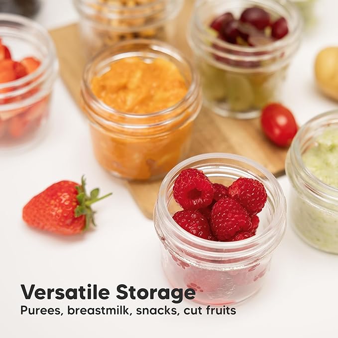 KeaBabies 12pk 4oz Glass Baby Food Containers with Lids - Leak-Proof, Microwavable Small Glass Jars, Baby Purees & Toddler Snack Storage Containers, BPA-Free, Dishwasher & Freezer Safe (Sunset)