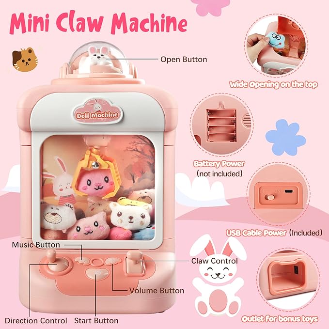 Claw Machine for Kids,Mini Vending Machines Candy Grabber Prize Dispenser Toys for Girls,Electronic Arcade Claw Game Machine for Party Birthday with Lights Sound (Rabbit Claw)