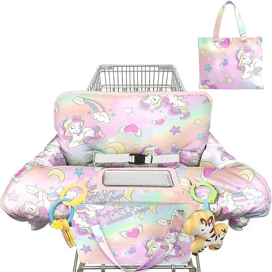 Pink Shopping Cart Cover for Baby 2-in-1 High Chair Cover with Safety Harness Multifunctional Unicorn Pattern Cart Covers for Babies Soft Padded Grocery Cart Cover for Baby Boy Girl