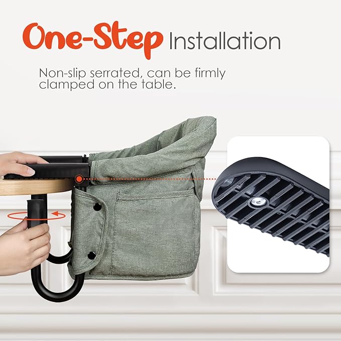 Hook On High Chair - Portable & Foldable for Babies 6-36 Months, Family & Travel Use with Carry Bag(Sage Green)