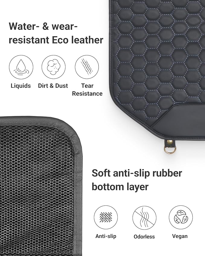 Owleys Premium Leather Car Seat Protector for Back Seat - Back Seat Cover for Kids - Car Kick Mat - Back of Seat Protector for Kids Feet Car Seat Back Protector - 1 Pc Black