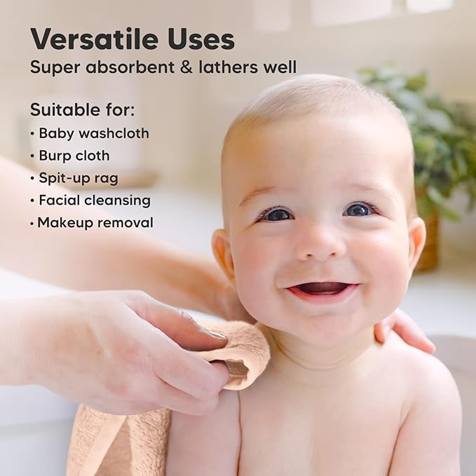 6-Pack Soft Baby Washcloths, Viscose from Bamboo - Kids, Newborn Bath Towels, Infant Shower, Toddler Reusable Face Towel, Gentle on Skin, Face Wash Cloths for Babies, 10x10 (Peachy)
