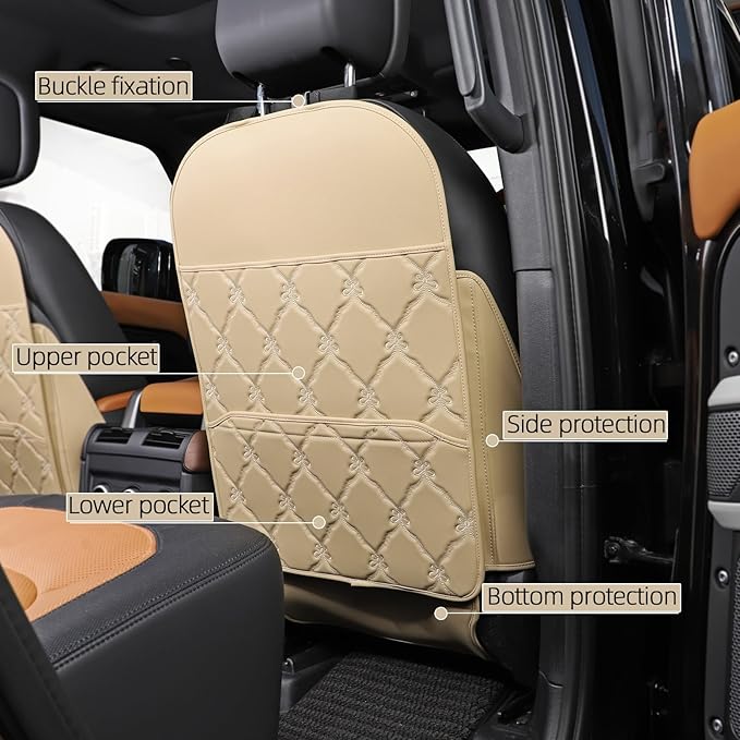 Seat Back Protector + Large Capacity Pocket Storage Organizer,Preventing The Impact of Children Stepping on The Seat Backrest (Style B-Beige)