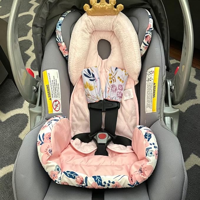 Baby Car Seat Neck Cover, Car Seat Strap Cover, Seat Belt Cushions Pads, Shoulder Strap Protectors, Reversible Pram Harness Covers in Minky Floral, Baby Neck Pad Protector
