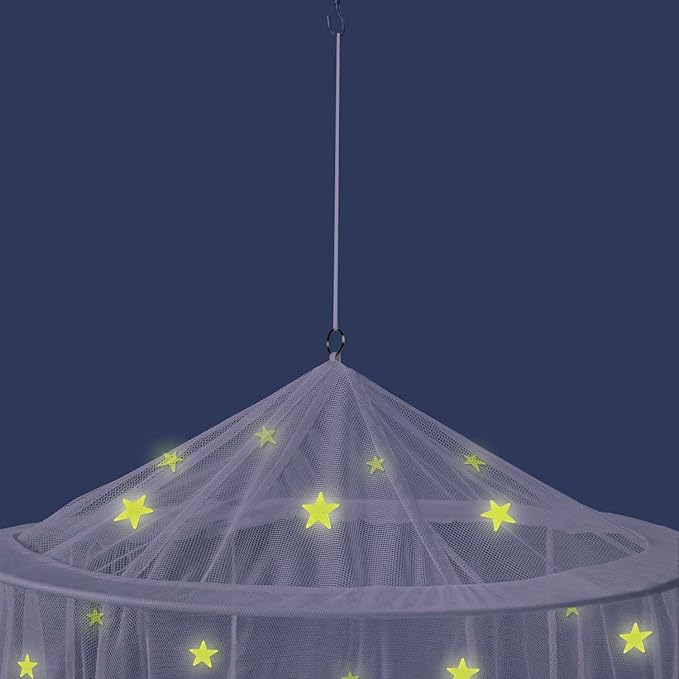 Canopy for Girls Bed with Pre-Glued Glow in The Dark Stars - Princess Mosquito Net Room Decor - Kids & Baby Bedroom Tent with Galaxy Lights - 1 Opening Canopy Bed & Hanging Kit Included