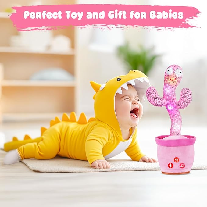 Dancing Talking Cactus Toy for Baby Toddler, Volume Adjustable, Mimicking, Recording, Singing English Songs, Tummy Time Toys –Baby Toys Girls Gifts