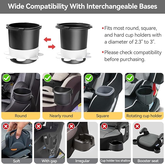 Car Seat Cup Holder Snack Tray Black, Toddler Travel & Road Trip Essentials Accessory for Mess-Free Snacking in The Car,Travel Tray for Kids Car Seat