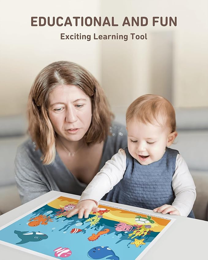 Disposable Stick-on Placemats 40 Pack for Baby & Kids, Toddler Placemats in Reusable Pouch 12" x 18" (Blue Ocean Life)