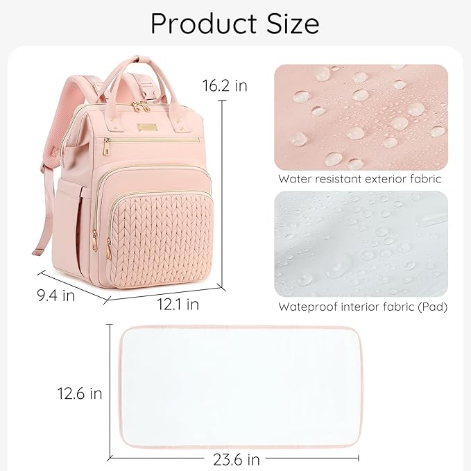 AIJIEKE Diaper Bag, Large Wide-Open Baby Diaper Backpack, Multi-functional Baby Travel Tote Bag, Diaper Bag with Changing Pad, Diaper Bags for Mom & Maternity (Pink)