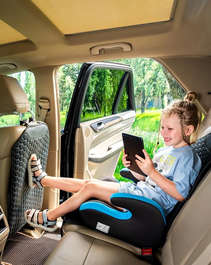 Owleys Premium Leather Car Seat Protector 2 Pack for Child Cover from Dirt - Infant Protector for Back/Front Booster Protector Under Baby Car Seat Waterproof Black