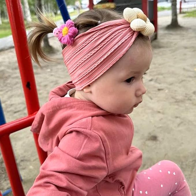 3 Pcs Baby Flower Headbands Baby Girls Nylon Headbands Soft Hairbands Hair Accessories for Newborn Infant Toddler Kids (Rose Pink‌ Green)