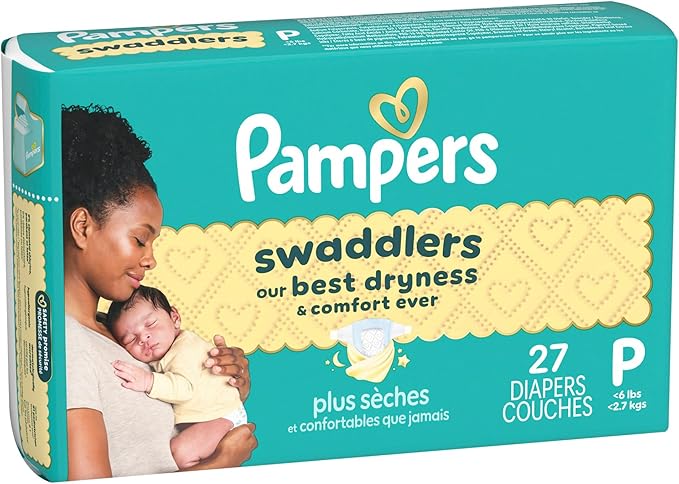 Pampers Baby Diapers - Swaddlers - Size P1, 27 Count, Ultra Absorbent Disposable Preemie Diaper