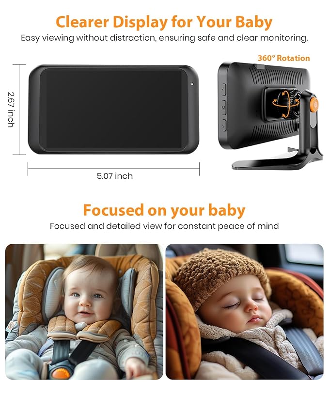 USB Baby Car Camera Plug-Play, 4.5" 1080P Easy Setup Backseat Camera with Flexible 360 Rotation, Clear Picture Rear Facing Car Seat Baby Monitor