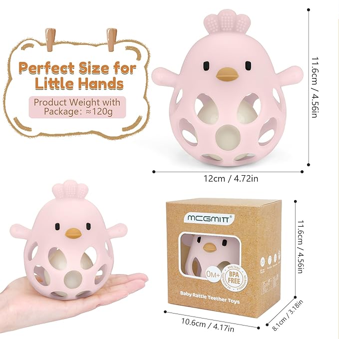 MCGMITT Teethers for Babies 3-6 Months, Easy Grasp Silicone Baby Rattles 0-6 Months, BPA-Free Non Toxic Montessori Infant Toys for Teething Relief, Soft Interactive Infant Car Seat Toys Bath Toys