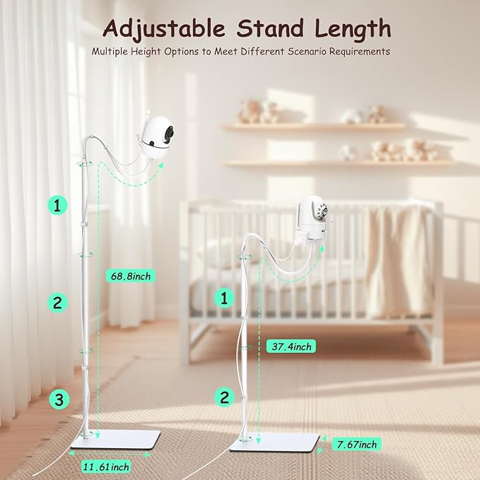 69" Adjustable Height Floor Stand for Hello Baby Monitor, Gooseneck Swivel Holder Mount with Stable Base for HelloBaby,Nanit Pro,Owlet, Motorola,VAVA,1/4 Thread Connection, Universal Monitor Mount