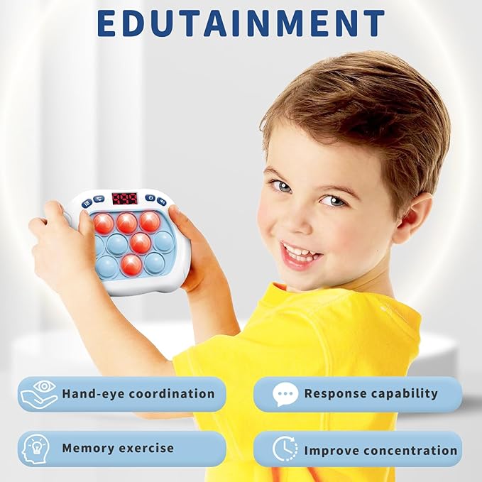 Pop Game Light Up Fidget Toy for Kids, 6 Modes LED Screen Quick Push Controller Electric Fidget Popper Game Quick Push Bubble Sensory Games Birthday Toys for Kids Lightblue