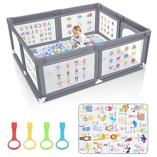 Premium Baby Playpen with Mat, 71x60 Inches Extra Large Playpen for Babies and Toddlers, Indoor & Outdoor Activity Center, Safety Baby Play Pen with Gate Prints