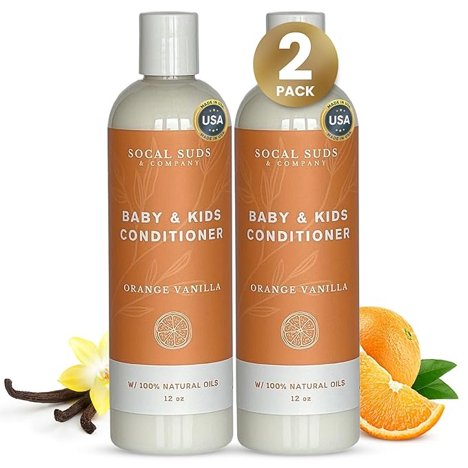 SoCal Suds & Company - Organic Baby & Kids Conditioner - Gentle Natural Ingredients, Vitamin Rich Organic Oils for Babies and Kids Sensitive Scalp - Orange Vanilla, 12oz - 2 Pack