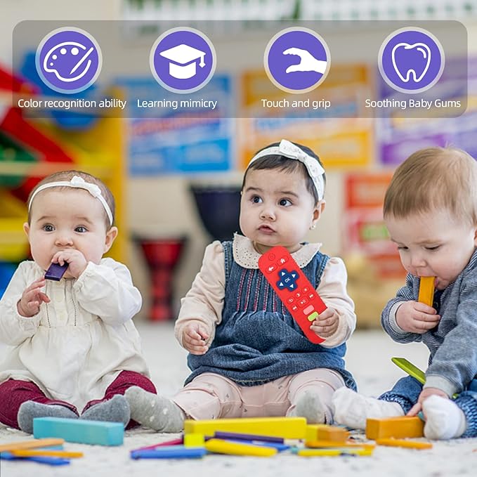Chuya Remote Teethers Silicone Baby Teething Toys, TV Remote Teether Toy Red