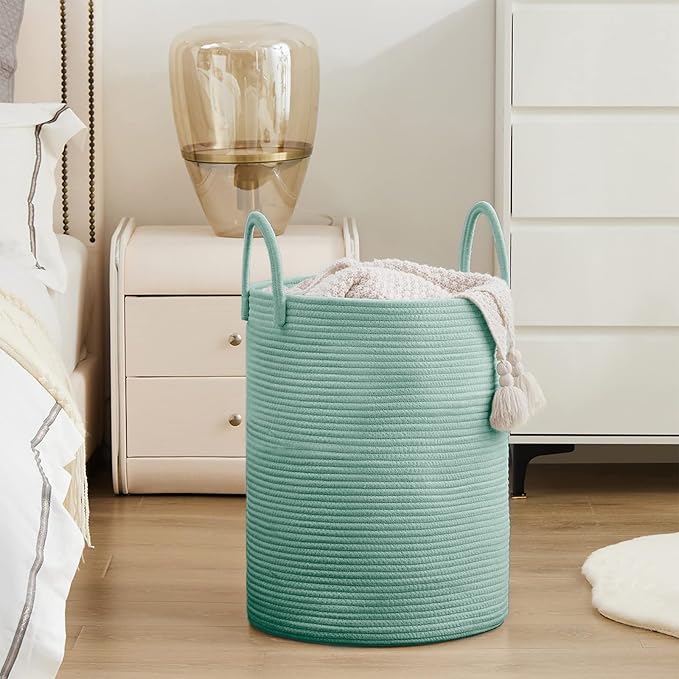 YOUDENOVA Laundry Hamper Basket, Woven 58L Tall Laundry Basket for Blanket Organizer- Nursery Hamper for Bedroom And Bathroom Storage