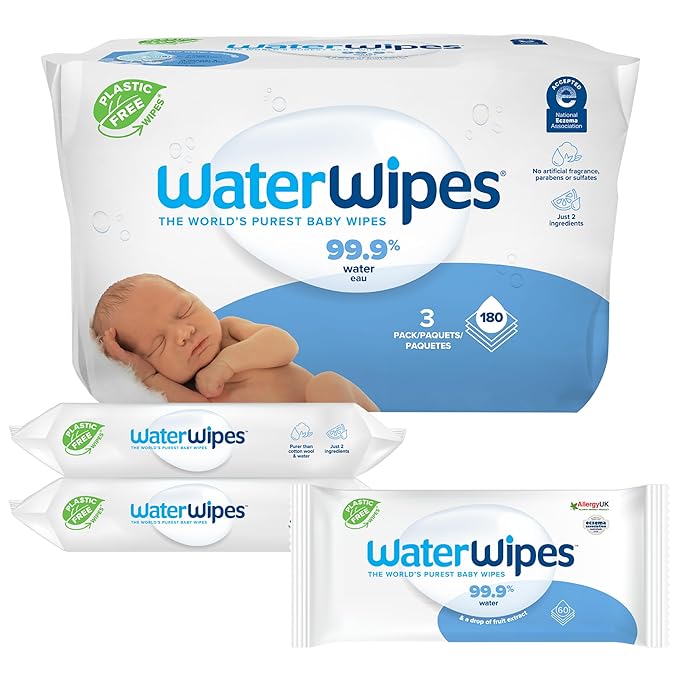 WaterWipes Sensitive+ Newborn & Baby Wipes, 3-In-1 Cleans, Cares, Protects, 99.9% Water, Unscented & Hypoallergenic, 180 Count (3 Packs)