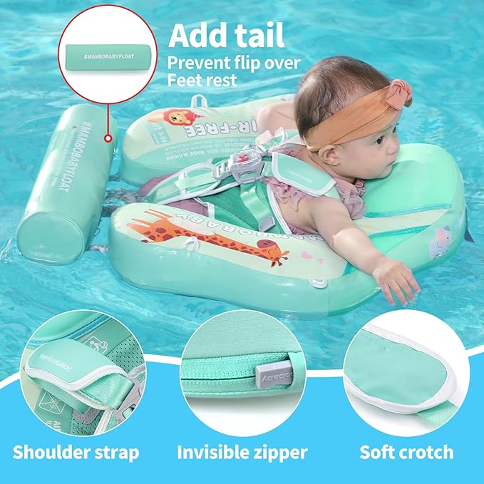 Mambobaby Float with Canopy and Tail New Upgraded Non-Inflatable Baby Pool Float Mambo Float Swim Trainer Solid Infant Swim Float Adjustable Pearl Foam Baby Swim Ring