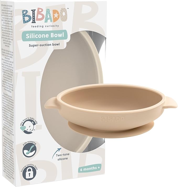 BIBaDO - Silicone Baby Bowl (Fawn) - Stay Put Suction Bowl - Oval Shape - First Meals & Snacks - Durable, Dishwasher & Microwave Safe, BPA Free - Medical Grade - Baby Essentials - 6 Months to 3 Years