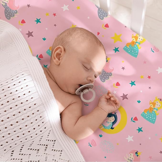 Plushii 4 Pack Fitted Crib Sheets for Baby Girls, 28"x 52" Extra Soft Microfiber Crib Sheet Set for Standard Crib & Toddler Mattress Pad, Rabbit & Moon & Bunny & Pink