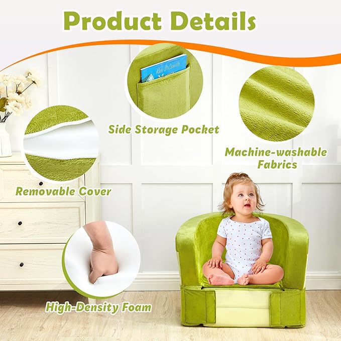 Toddler Travel Bed-Portable Toddler Bed, Foldable 2-in-1 Travel Toddler Bed Kids Sofa, Soft Foam Toddler Cot with Washable Cover, Convertible Sofa Bed for Toddler and Kids for Indoor&Outdoor Use