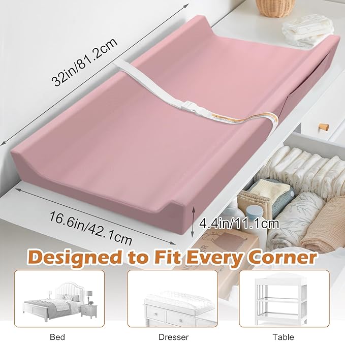 Vegan Leather Baby Changing Pad, Waterproof & Wipeable Soft Diaper Changing Mat 32“ x 16.6" Comfortable Infant Changing Station for Dresser & Table