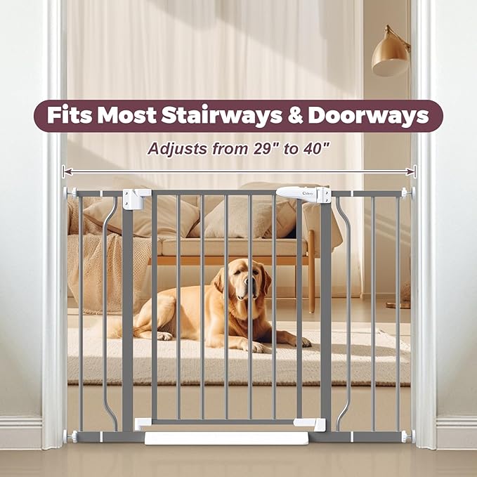 29"-40" Baby Gate for Stairs, Auto Close Stroller Friendly Dog Gate Indoor for Doorways, Pressure Mounted Baby Gate, Easy Walk Through Gate for Children & Pets, Grey