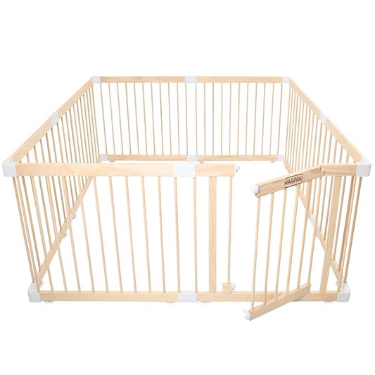 HARPPA Baby Gate Playpen for Babies and Toddlers Wooden Playpen Large Baby Fence Play Yards for Play Area (60x71.5x24 inches)