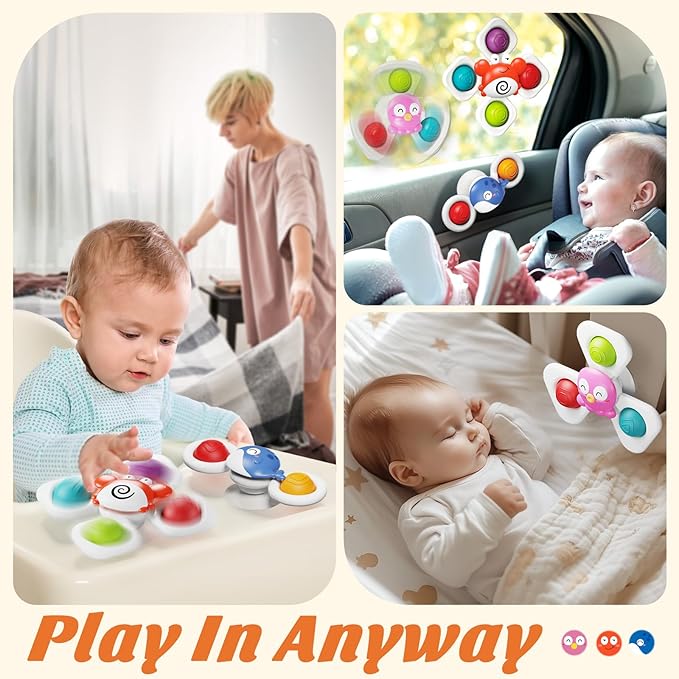 SpringFlower Suction Cup Spinner Toys, Baby Bath Toys 6-12 Months,Baby Sensory Toy 6-12 Months, Fun Bath & Travel Toy for Toddlers, Birthday for 1 2 3 Year Old Toddler