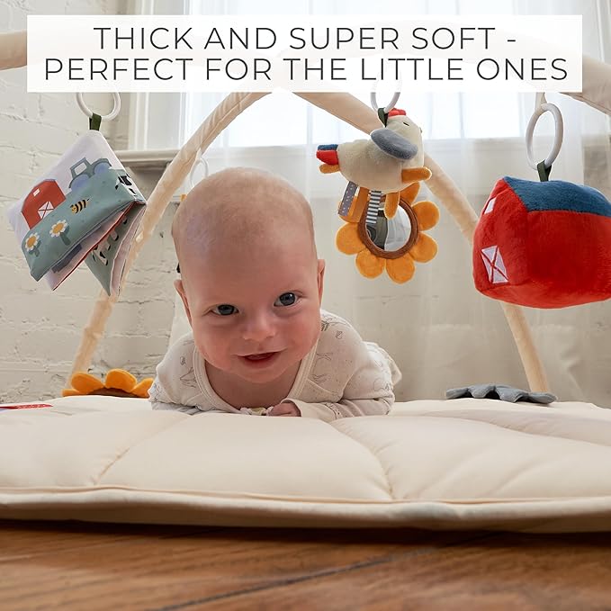 Beautiful Baby Play Gym and Tummy Time Mat - Soft Mat with 5 Farm Toys Creates The Perfect Activity Area for Your Girl/Boy - Stylish Infant Floor Playmat Fits Nicely with Any Playroom Decor