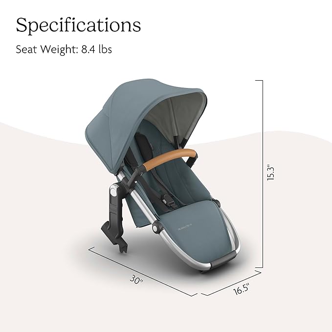UPPAbaby RumbleSeat V3 Second Lower Seat - Compatible with Vista V2 and Vista V3 - All-Weather Seat + Magnetic Buckle – Adapters Included - Callum (Stone Blue/Silver Frame/Sand Leather)