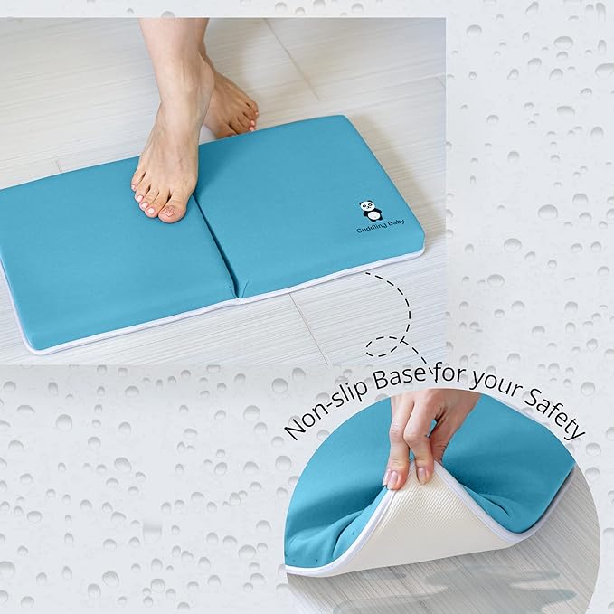 Bath Kneeler and Elbow Rest Pad Set - 2PC Premium Baby Bath Mat Set - Non-Slip Kneeling Pad with Storage Pockets - Machine Washable, Durable Foam Pad Bundle - Blue