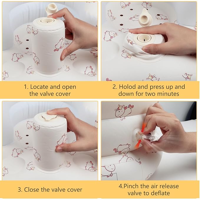 Inflatable Baby Seat with Built in Pump for Babies 3 Months & Up, Baby Floor Seats for Sitting Up, Blow Up Baby Chair for Infants - Unicorn