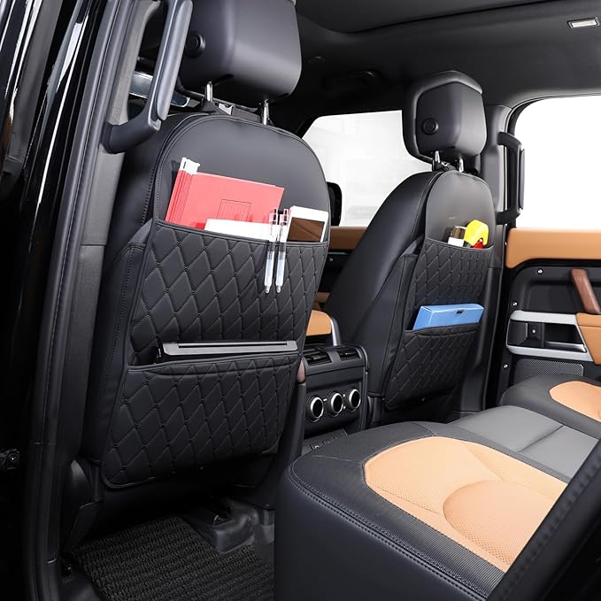 Seat Back Protector + Large Capacity Pocket Storage Organizer,Preventing The Impact of Children Stepping on The Seat Backrest (Style A-Black)