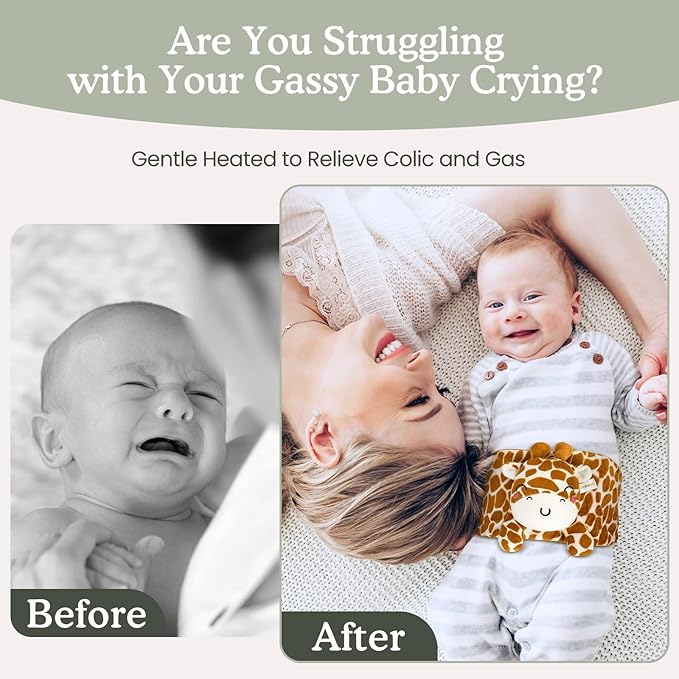Baby Colic and Gas Relief, Heated Tummy Wrap for Newborns Belly Relief by Soothing Warmth, Baby Heating Pad Swaddling Belt Relief & Soothe Gas, Colic and Upset Stomach for Newborn to Toddler (Giraffe)