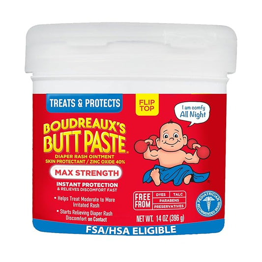 Boudreaux's Butt Paste Maximum Strength Diaper Rash Cream, Ointment for Baby, 14 oz Flip-Top Jar