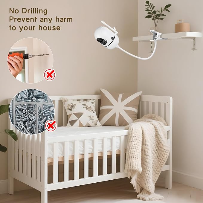 Baby Monitor Mount Compatible with HelloBaby HB65/ HB40/ HB6550/ HB66/ HB6339/ HB6550 Pro, ANMEATE SM935E, Adjustable Baby Monitor Stand Flexible Clip Clamp Mount No Drilling