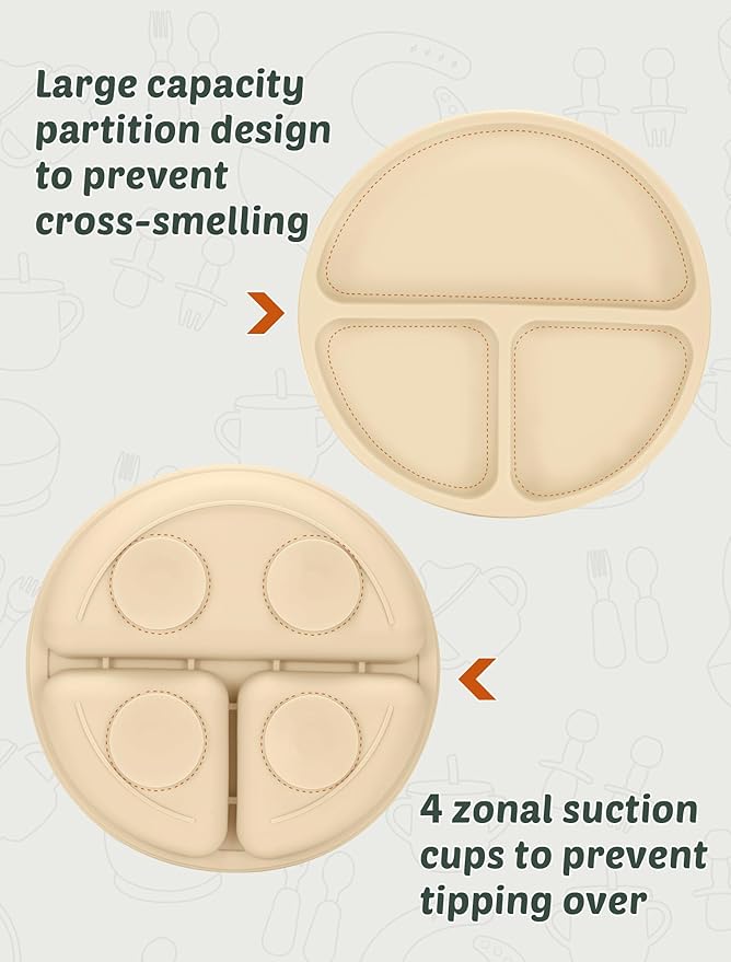 24 PCS Silicone Baby Feeding Set, Baby Led Weaning Supplies Includes Suction Bowls and Divided Plates, Adjustable Silicone Bib, Spoons&forks, Training cup with straw(Pink+Blue+Beige)