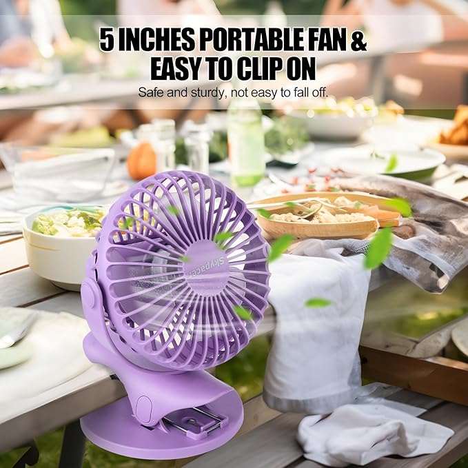 Portable Clip Fan Battery Operated,3 Speeds USB Rechargeable Mini Table Fan with Strong Airflow,360°Rotation Ultra Quiet Personal Desk Fan for Home Office Bedroom Dorm Stroller Camping(Purple)