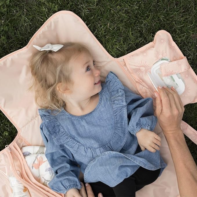 Tiny Twinkle Portable Diaper Changing Pad – Foldable, Waterproof & Compact Travel Changing Mat with Storage | Smart Wipes Pocket for On-The-Go Parents(Shine)