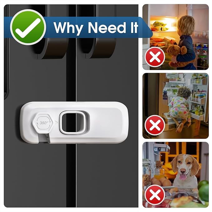 5 Pack Fridge Locks for Kids, QYESWHSR Child Proof Refrigerator Lock with Sticky Adhesive Pads, Fridge Child Locks, RV Refrigerator Door Latch, Oven Lock Safety to Keep Door Closed White