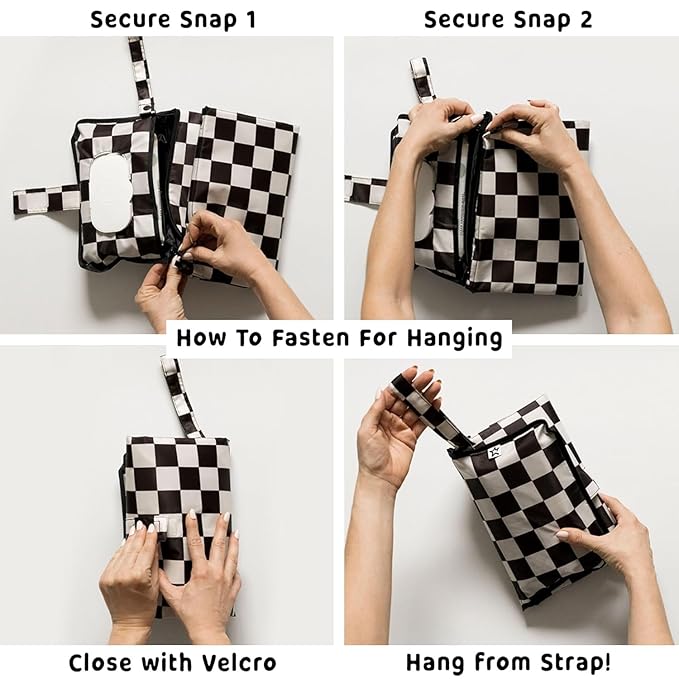 Tiny Twinkle Portable Diaper Changing Pad – Foldable, Waterproof & Compact Travel Changing Mat with Storage | Smart Wipes Pocket for On-The-Go Parents(Black Checkers)