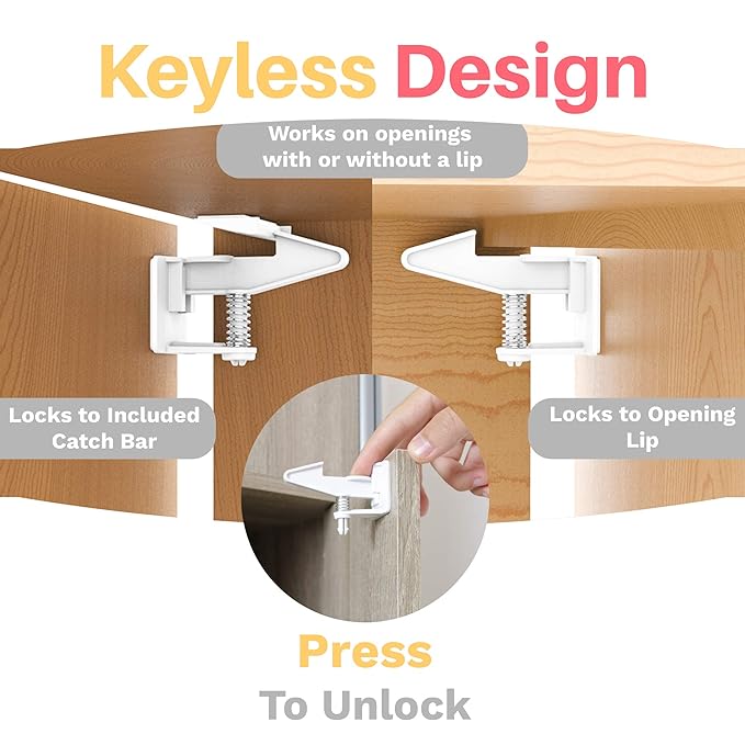 Inaya 16-Pack Cabinet Locks, Child Safety Latches - Baby Proofing Cabinets and Drawer Locks - 3M Adhesive - No Drilling & No Tools Required - Child Proof Your Home