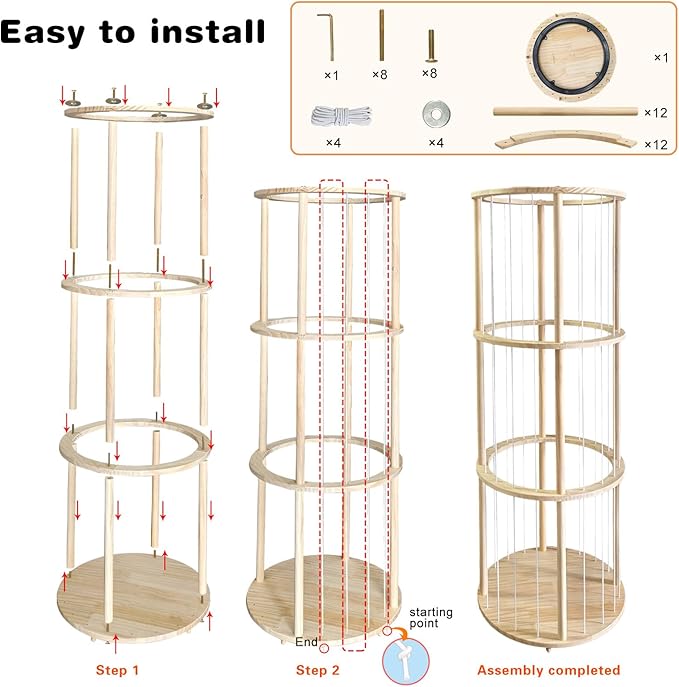 Rotatable Wooden Stuffed Animal Storage with Turntable and Elastic Band, Extra Large Capacity Plush Toy Cage, Wooden Cute Zoo Toy Holder for Toddler Rooms, Playrooms & Bedrooms